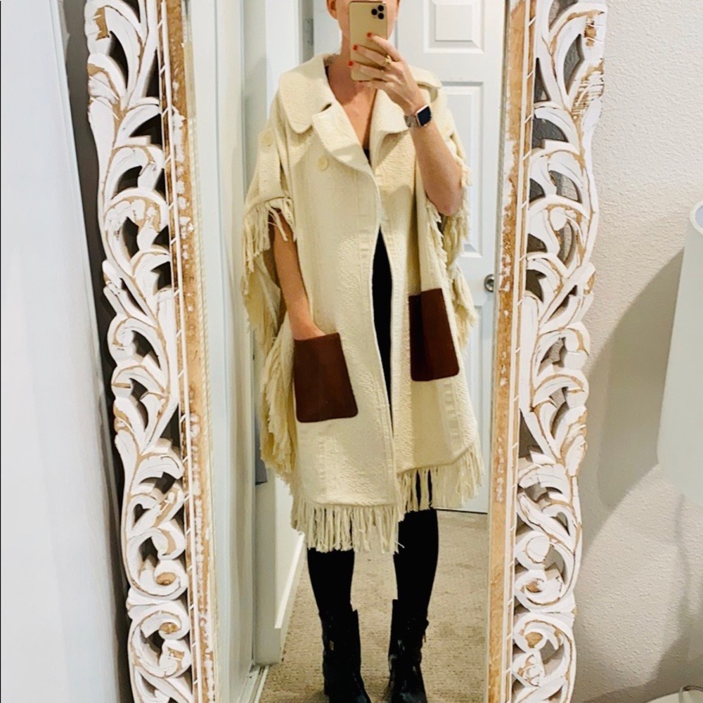 BCBG MaxAzria Beige Cape with Fringe